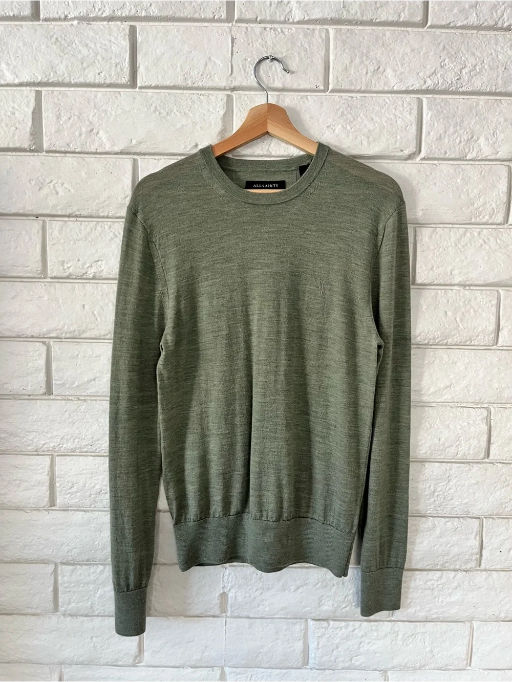 ALLSAINTS Wool Sweater Men’s Medium Mode Merino Crew Neck Ramskull Jumper Green
